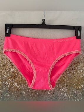 Victoria's Secret Hot Pink Bikini Briefs with Cream Lace Trim (NWOT)